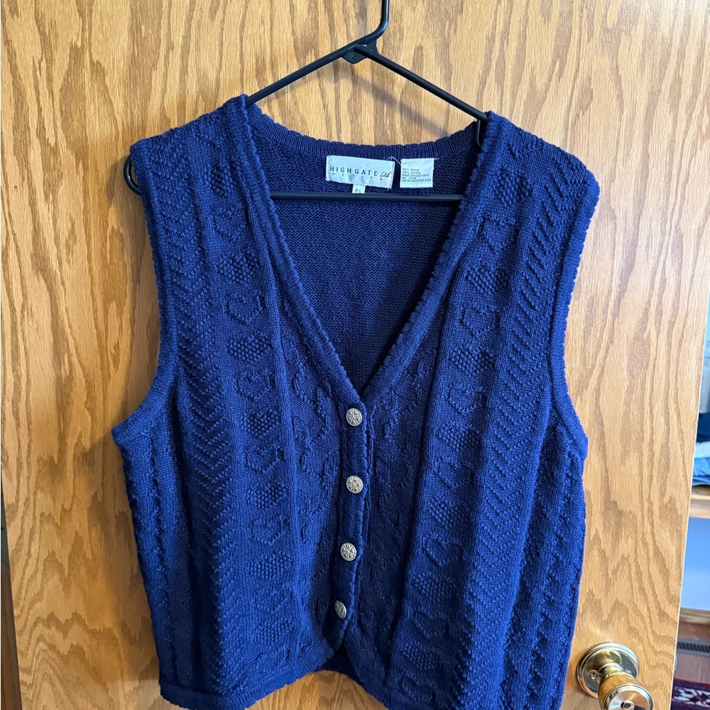 Vintage Navy Blue Sweater Vest with Heart Details